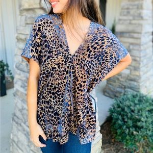 Karlie Leopard Velvet V Neck Top